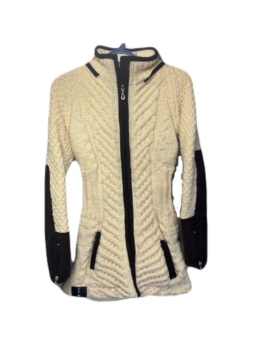 Urku Jacket Women S Chunky Knit Sheep Wool Ribbed Fleece Lined Hooded Handmade